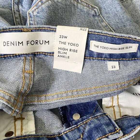 Aritzia Denim Forum Womens Size 23 High Rise Slim Ankle Blue Jeans Button Fly - Picture 11 of 13